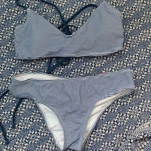 Blue and white striped bikini